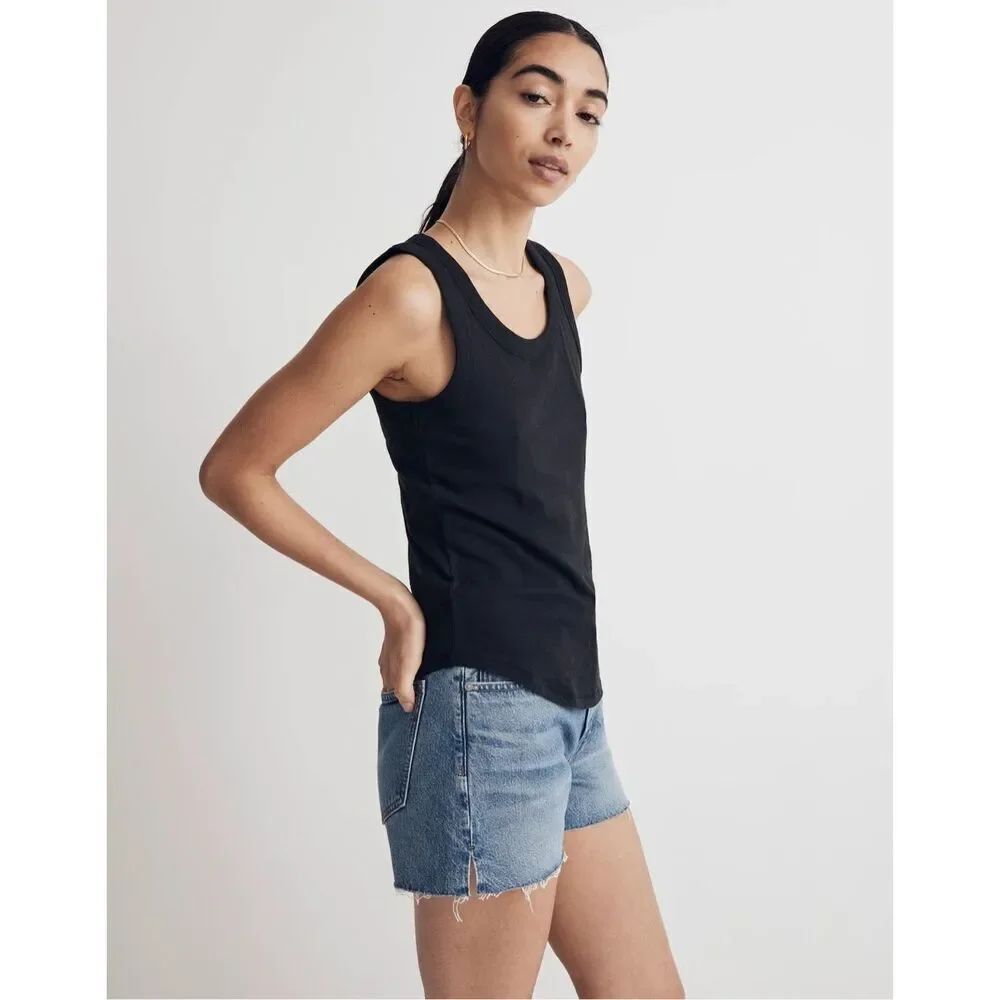 ✨Madewell Whisper Cotton Scoopneck Tank Black Sz Medium Top✨ - Picture 2 of 9